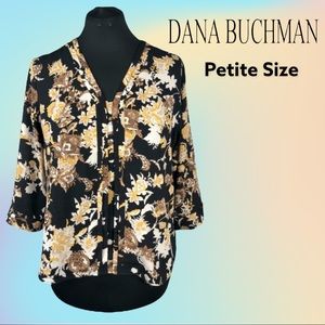 Brown/Yellow/Black Dana Buchman Hi Low Blouse PXL